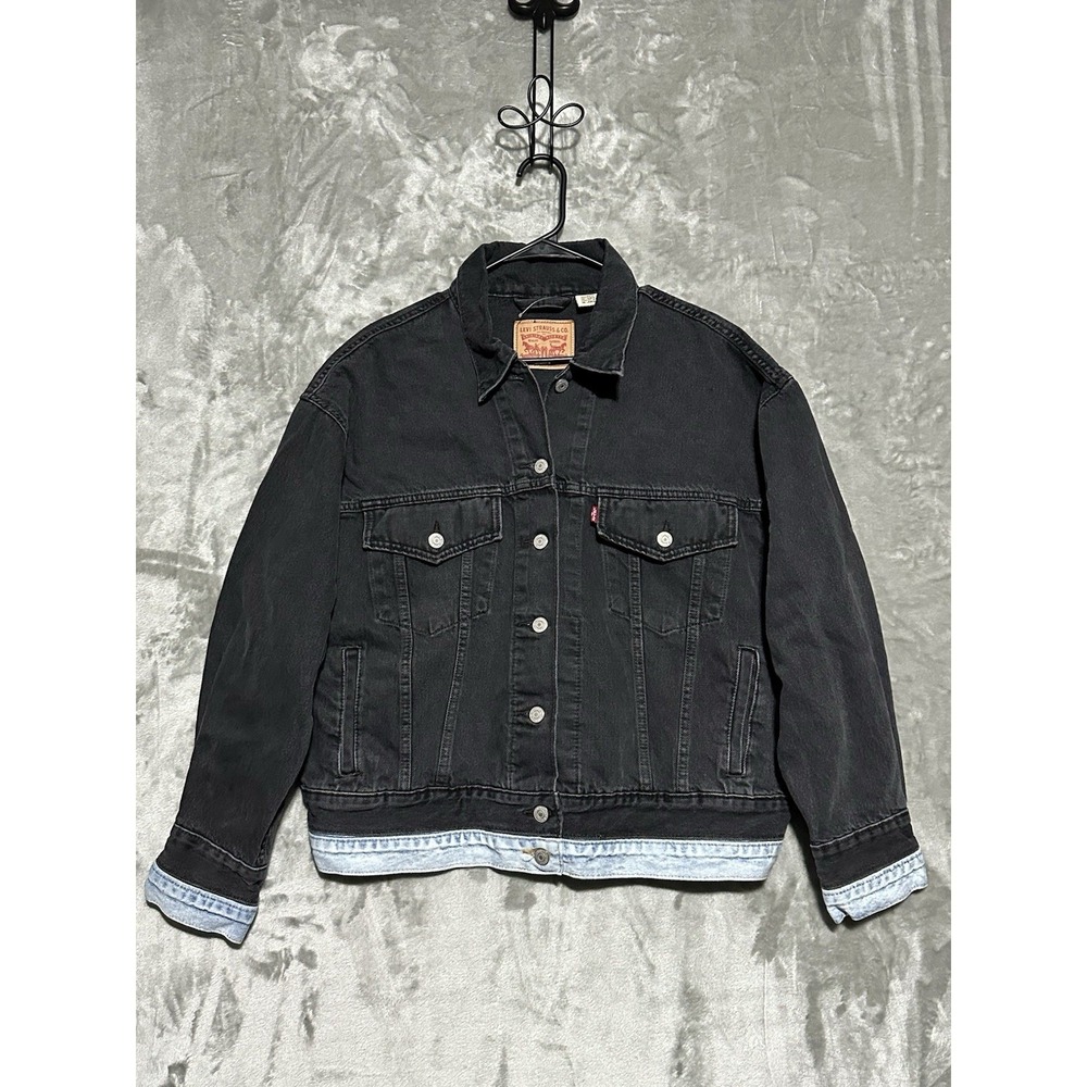 Levis Mens Trucker Jacket Denim Large Black Grunge Streetwear Western Skater 90s